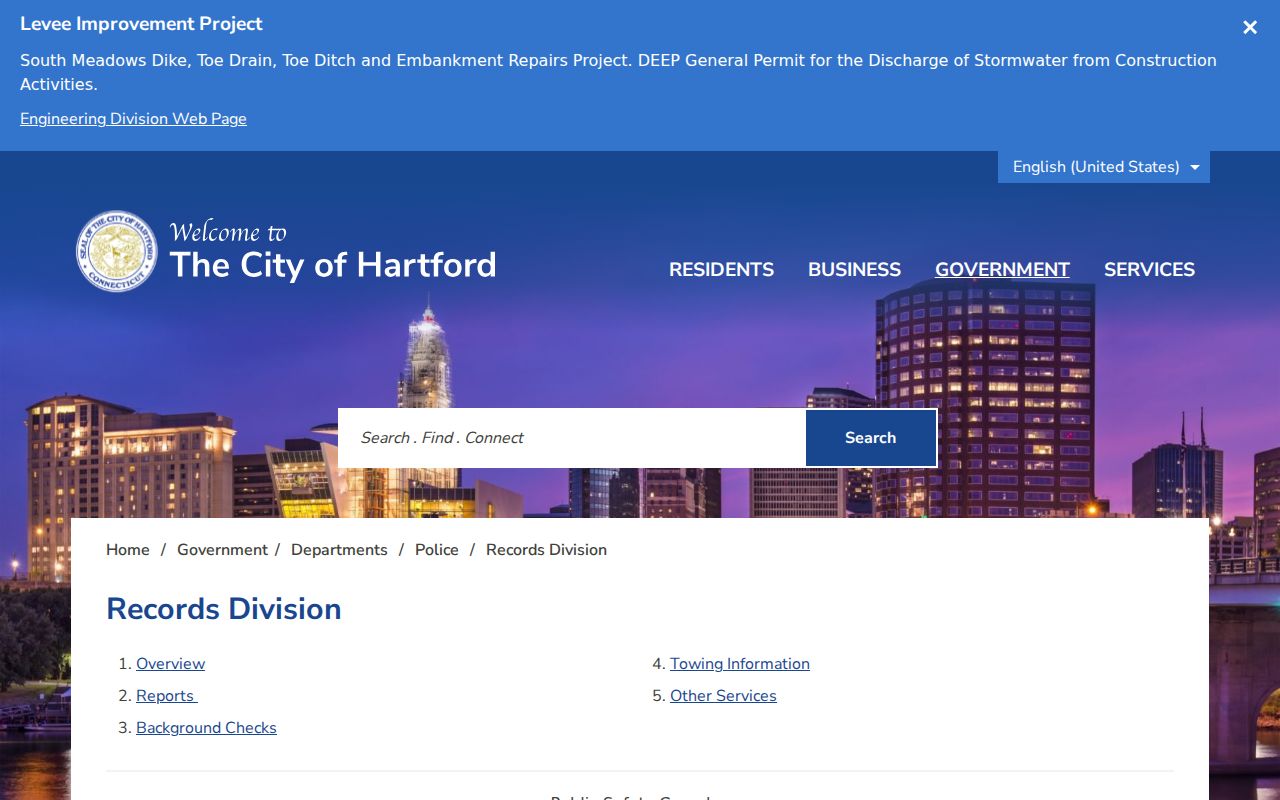 City of Hartford arrest records Police Records Division page