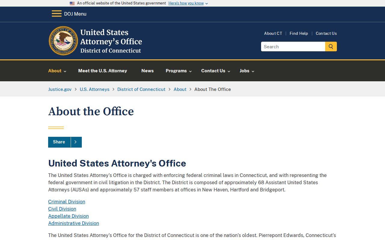 City of Hartford criminal court records federal prosecutor information