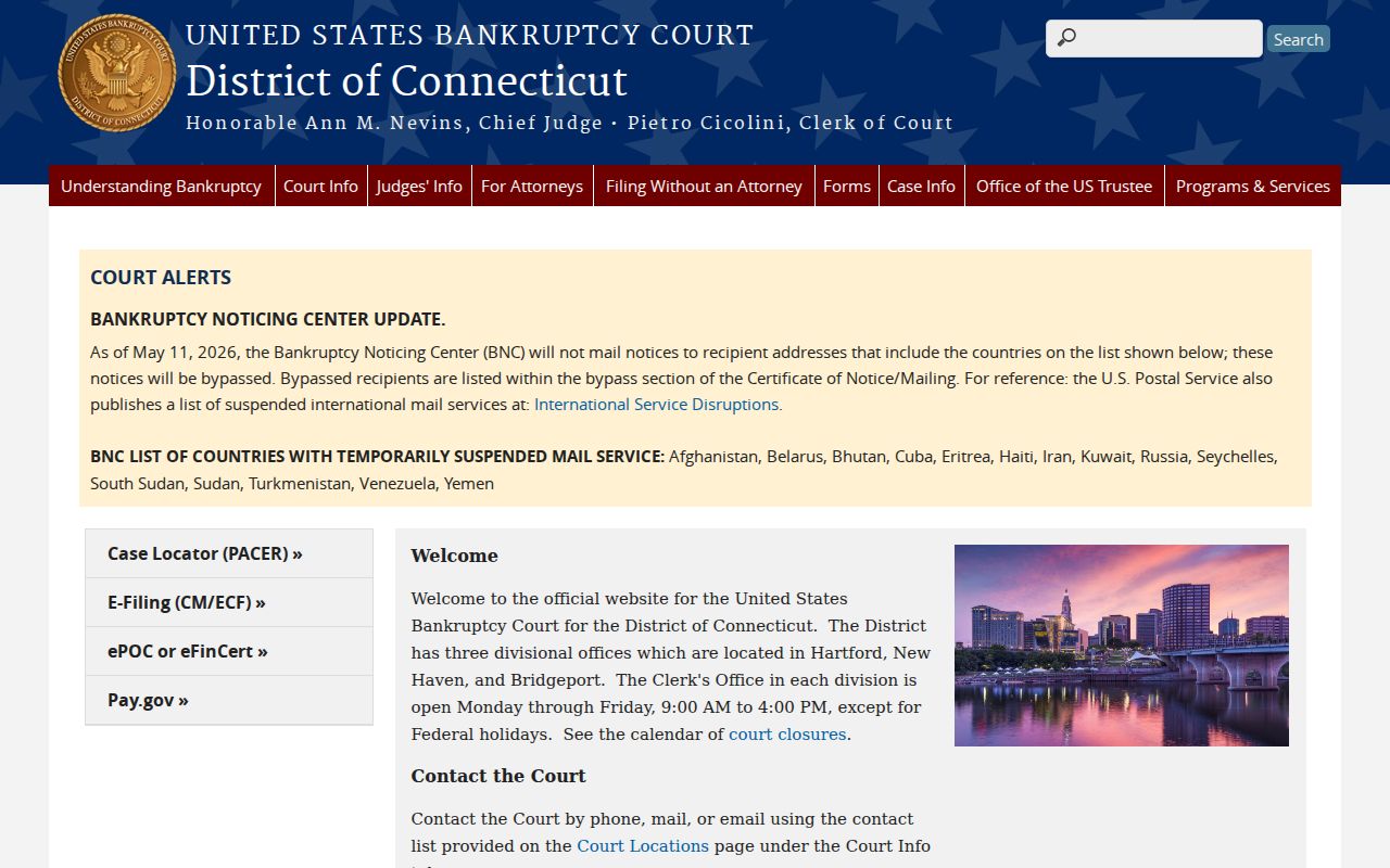 City of Hartford Superior Court record search compared with bankruptcy court access
