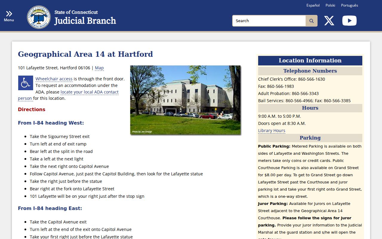 City of Hartford court records GA 14 courthouse access
