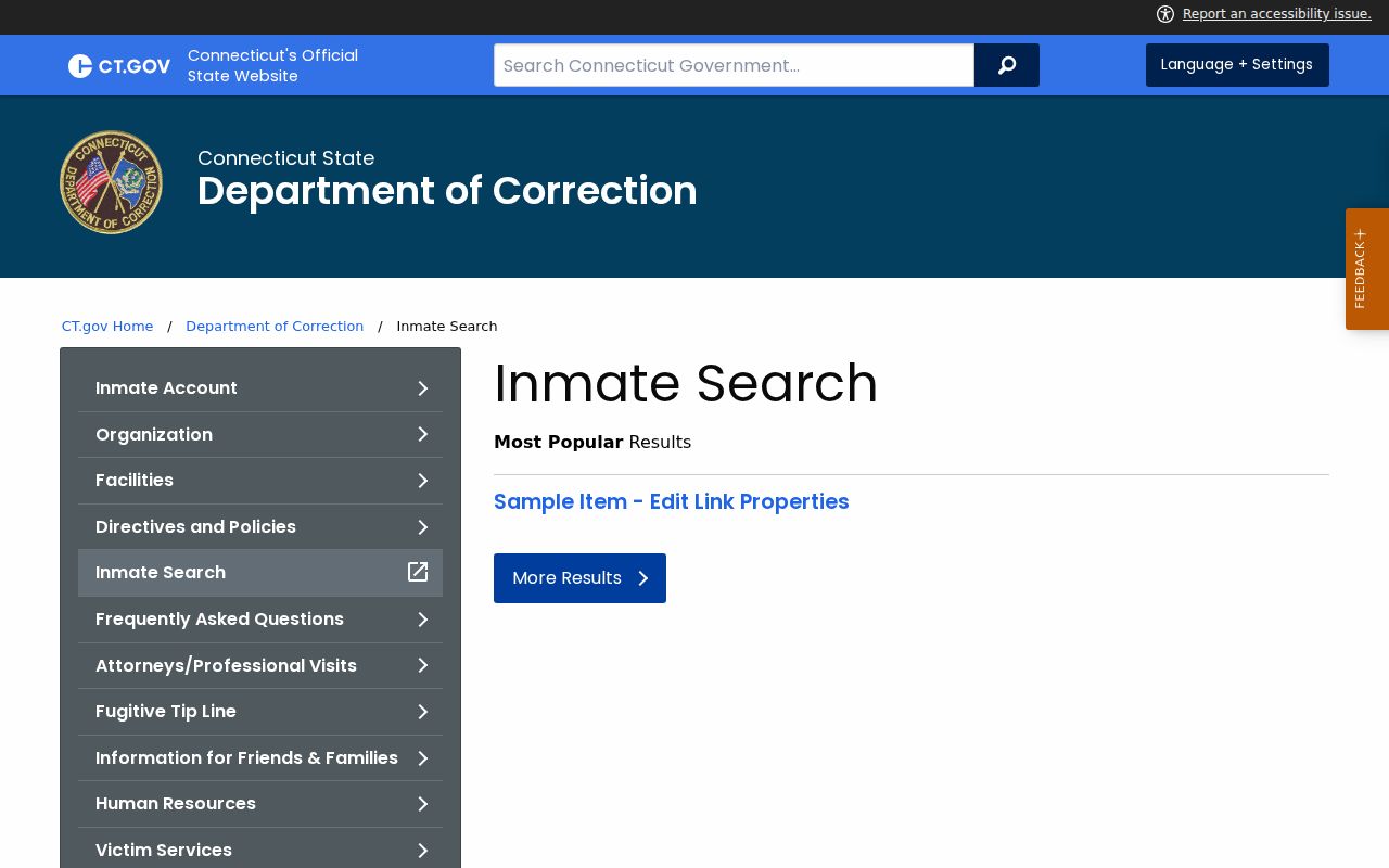 City of Hartford inmate search Connecticut DOC service page