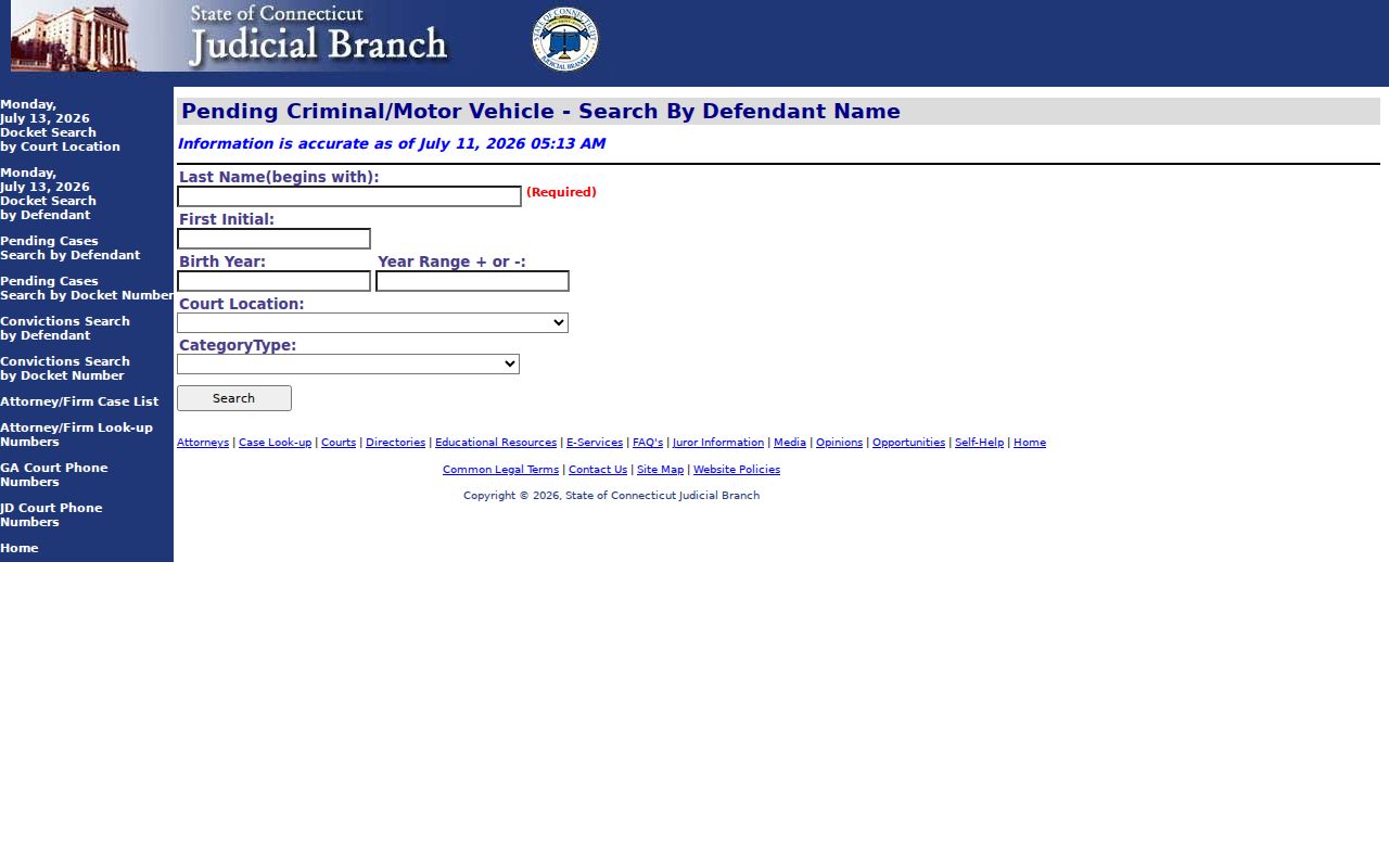 City of Hartford traffic court records pending motor vehicle search