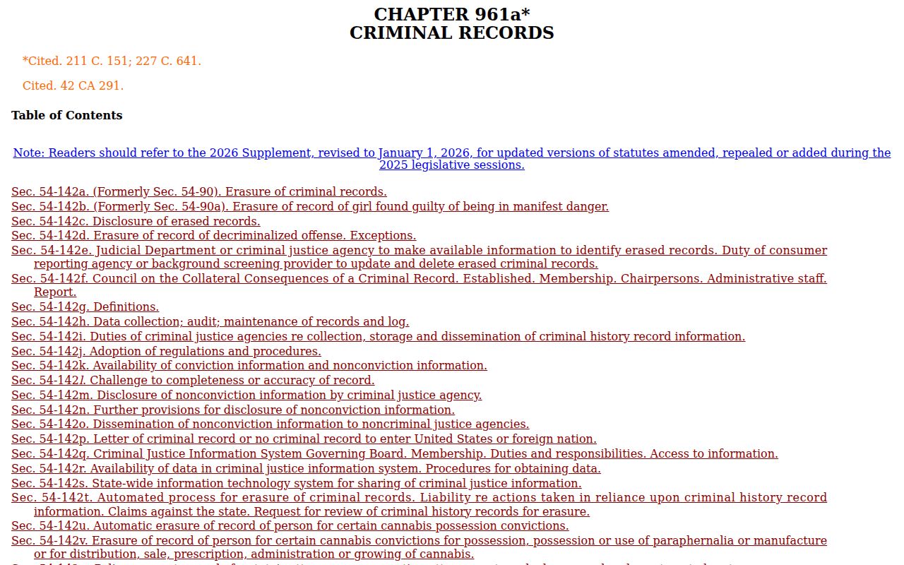 City of Hartford warrant records Connecticut criminal erasure statutes