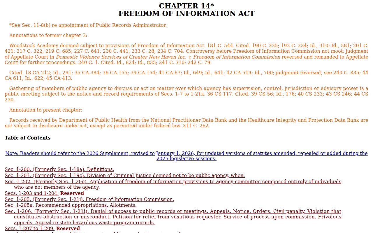 City of Hartford warrant records Connecticut FOIA statute source