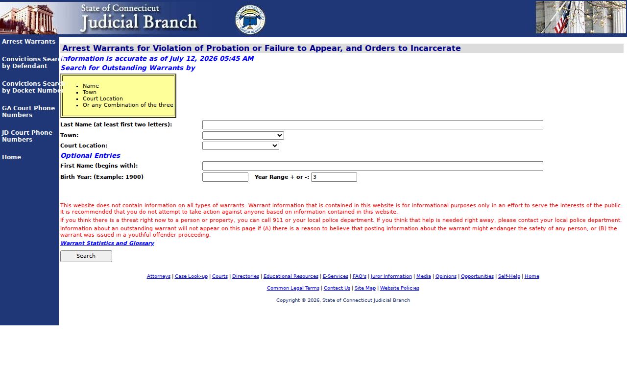 City of Hartford warrant search VOP and failure to appear lookup